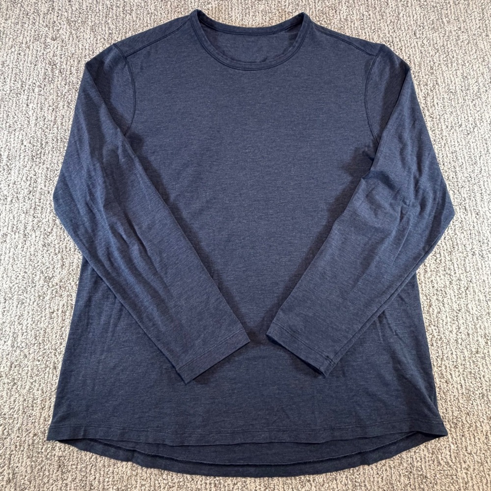 Lululemon Long Sleeve Shirt Mens Large Navy Blue Heathered Crew Neck Activewear